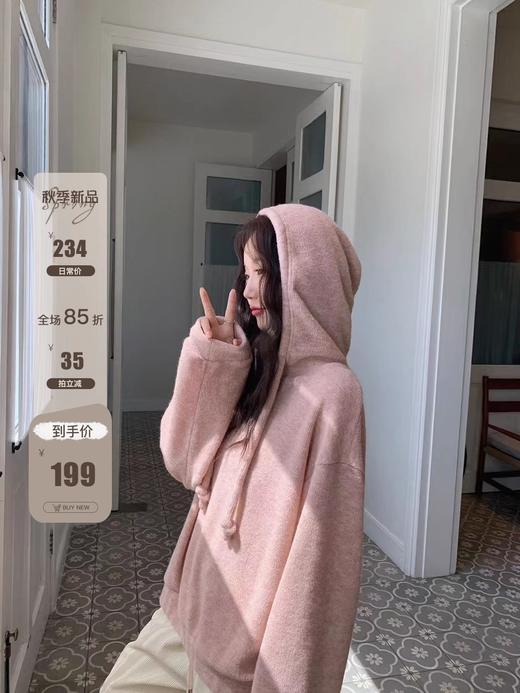 软乎乎云朵感杂色毛圈针织连帽廓形软糯卫衣 商品图5