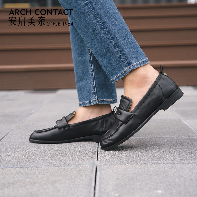 ARCHCONTACT安启美奈羊皮低跟面包乐福鞋52859