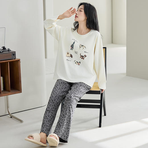 自然醒云喃女士家居服100%棉长袖长裤套头睡衣QH 商品图4