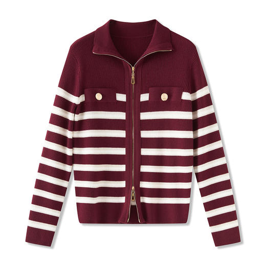 「高货wl」全新升级【铂金会员220/天猫289/差价69】(00635)洛诗琳法式小香风针织衫2025秋冬百搭翻领条纹开衫外套女 商品图4