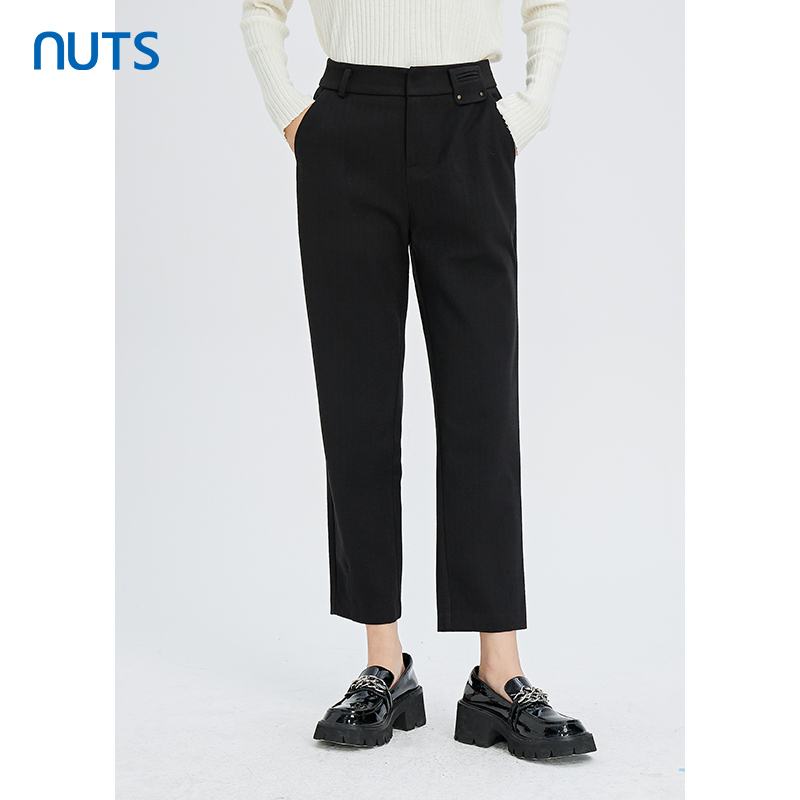 NUTS商场同款秋冬款黑色简约气质休闲九分长款直筒裤女241073420