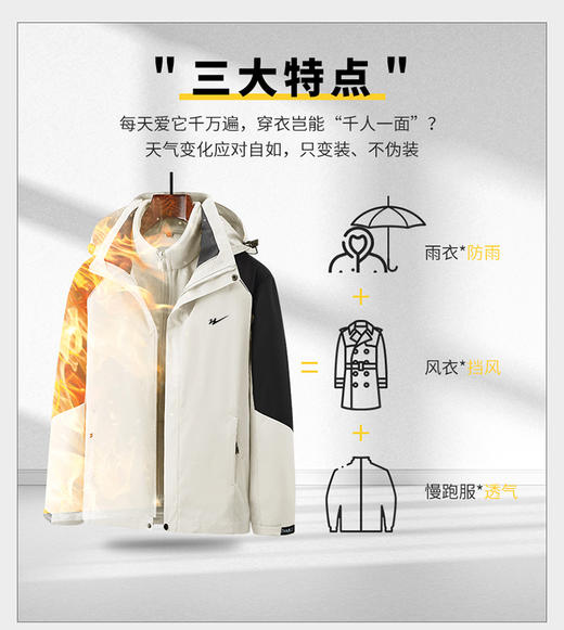 热卖中!！【始建于1921年 百年国货品牌 】中国双星名人三合一冲锋衣  男女情侣款 商品图7