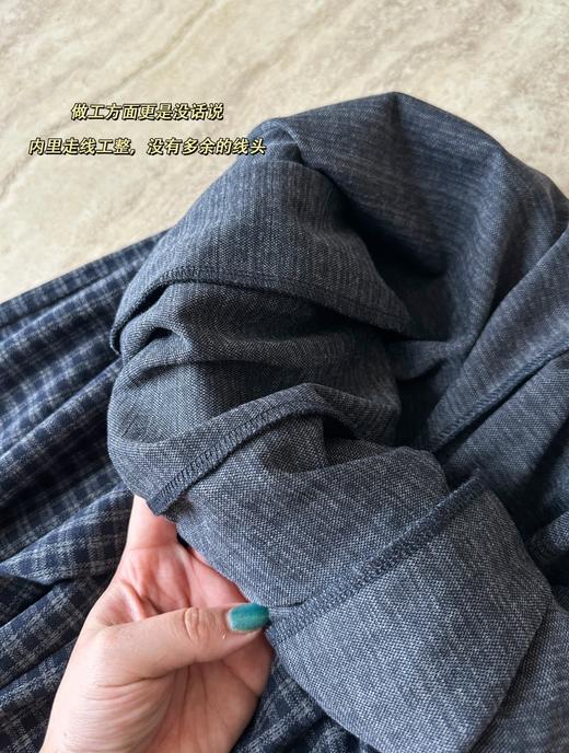 the bar*深蓝细格慵懒风复古休闲阔腿裤 商品图13