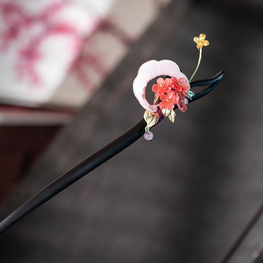 JGL国风手工缠花成品发簪设计款黑檀木古风簪子简约日常送闺蜜小簪子 商品图3