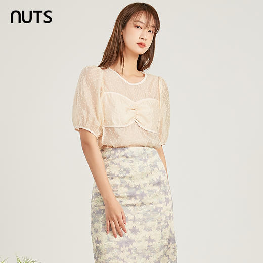 NUTS夏季设计感小众圆领薄款气质短袖套头衬衫女221011069 商品图5