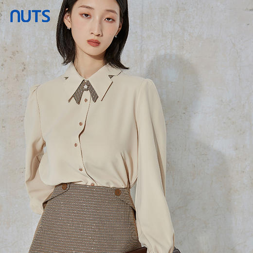 NUTS春秋季学院风时尚简约休闲宽松通勤纯色长袖衬衫女231013130 商品图5