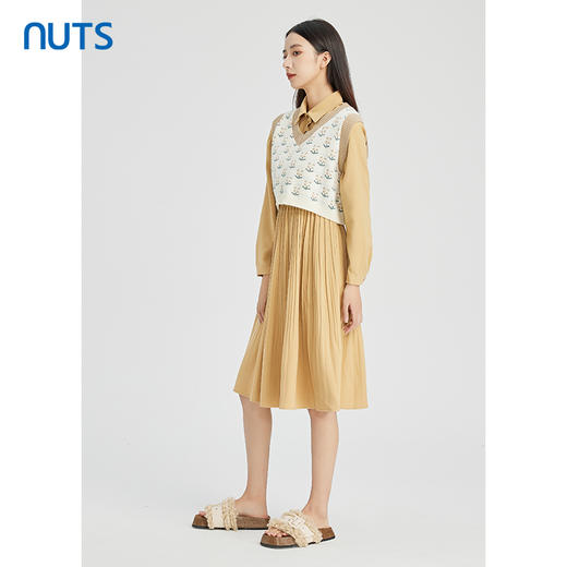 NUTS商场同款气质时尚A字褶皱背心长袖衬衫连衣裙套装女241103546 商品图3