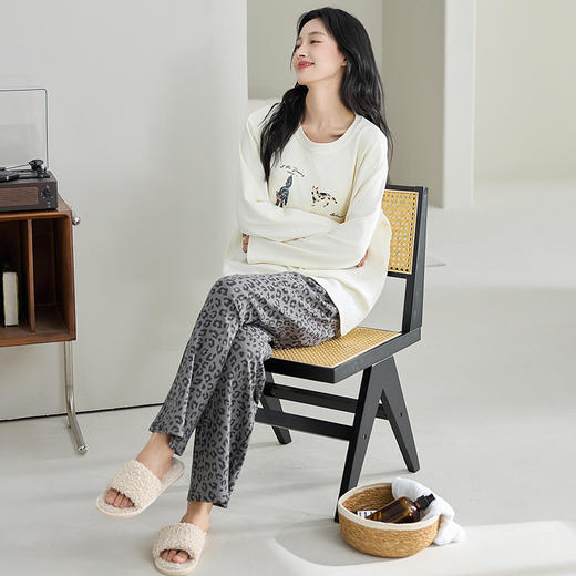 自然醒云喃女士家居服100%棉长袖长裤套头睡衣QH 商品图7