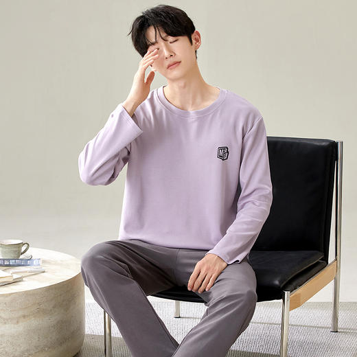 自然醒素觉男士家居服100%棉长袖套头睡衣QH 商品图2