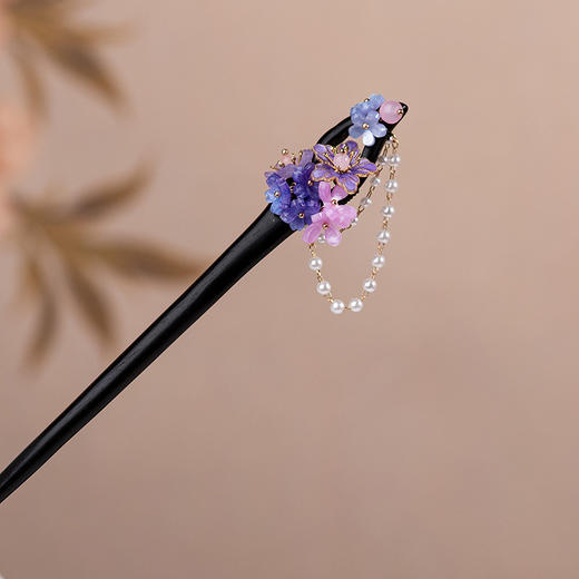 JGL紫色发簪珍珠流苏簪子古风发张簪子旗袍汉服步摇新中式发钗头饰夏 商品图3