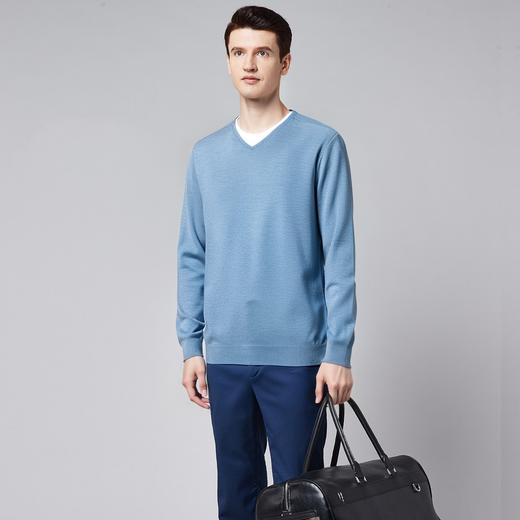 【V领假两件】罗蒙春秋时尚休闲针织衫男士毛衣假两件针织衫打底t恤男长袖 商品图2