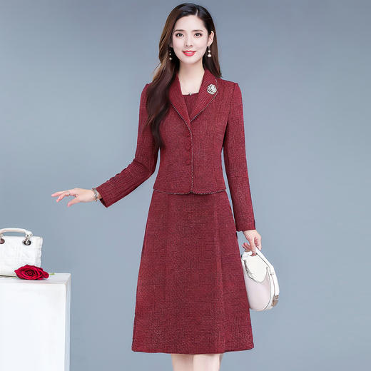 QYM 1C2528-Y连衣裙西装领假两件A字裙收腰裙气质优雅 商品图0