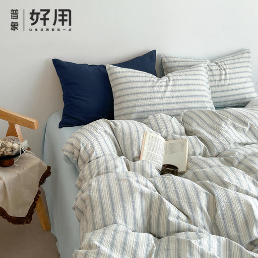 胖*来同款四件套热卖中！！【QINLAN  水洗棉条纹格子四件套】 商品图0