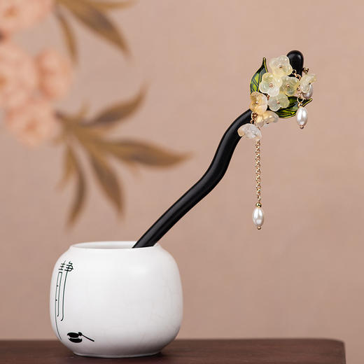 JGL黑檀木发簪发饰铃兰花流苏气质汉服发饰古风盘发头饰简约簪子批发 商品图1