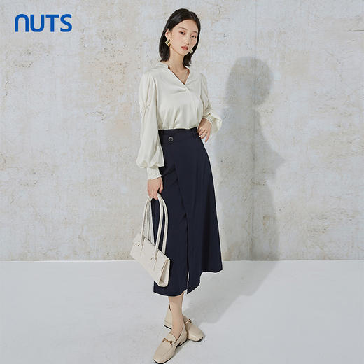 NUTS春秋季高腰A字显瘦纯色简约百搭通勤半身长裙女231063003B 商品图5