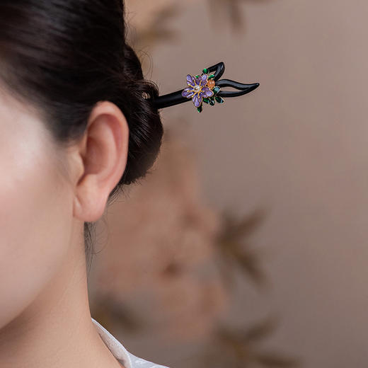 JGL真檀木发簪子紫色花朵挽发配饰发钗简约日常盘发头饰手工发簪 商品图3