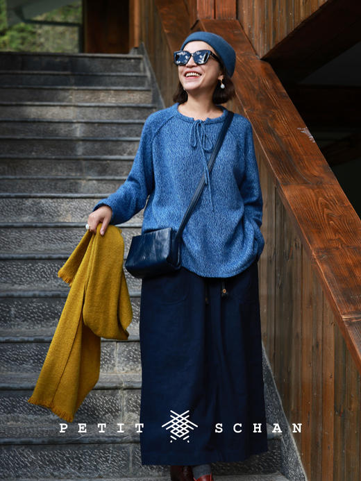 PETIT SCHAN小闪 CLO#907 As deep as the ocean 深如海 亚麻棉抽绳松紧腰半裙 商品图1