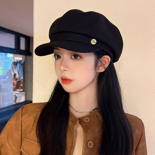 【日系韩版流行复古！精版尽显脸小】2025 新款秋冬帽子女复古纯色百搭八角报童帽显脸小潮。hb 商品图1