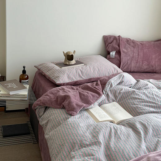 冬季【保暖棉绒四件套被套】亲肤牛奶绒+纯棉全棉材质 简约条纹加厚床单  商品图8