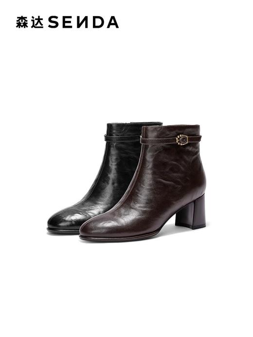 【云粉节】BF楼森达超软羊皮2025冬季新款抓皱气质休闲短靴XVR01吊牌价1199活动价639 商品图0