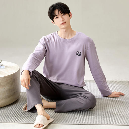 自然醒素觉男士家居服100%棉长袖套头睡衣QH 商品图0