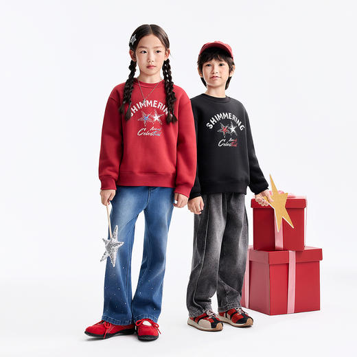 【加绒加厚🔥】男女童圆领长袖卫衣冬季新款安奈儿童装EM541620 商品图3