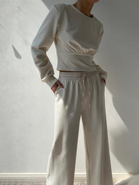SIJIA｜AW2563 白色拼色腰头卫裤