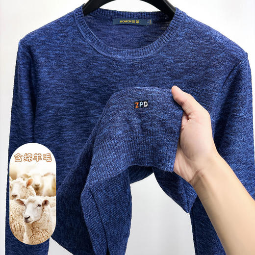 【含绵羊毛】罗蒙春秋双色纱毛衣男休闲针织衫薄款打底衫圆领套头毛衣男 商品图3