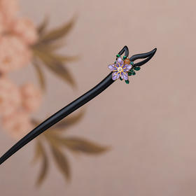 JGL真檀木发簪子紫色花朵挽发配饰发钗简约日常盘发头饰手工发簪