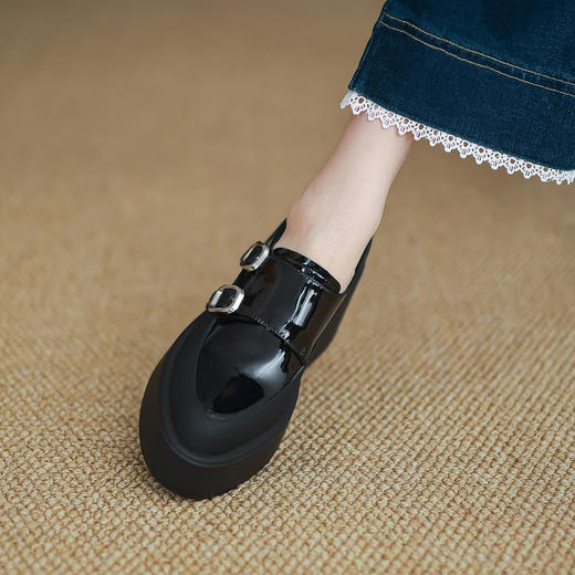 【预售5天】高跟厚底皮带扣单鞋女英伦风复古尖头豹纹一脚蹬乐福鞋ZMXY&ZM5171-1 商品图1