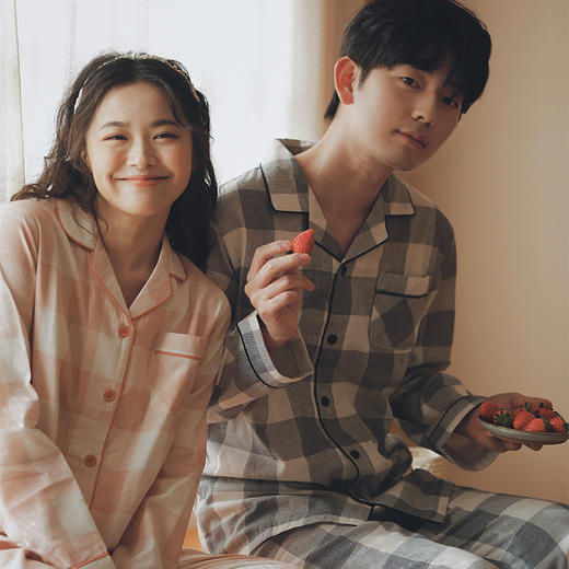 【全棉双层纱】2025秋新款情侣款系列睡衣女春秋季纯棉纱布刺绣条纹野兽家居服男士长袖套装 商品图1