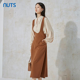 NUTS春秋高级感气质时尚通勤衬衫背带长袖连衣裙套装女231103091B
