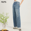 NUTS夏季蓝色复古高腰显瘦气质直筒毛边牛仔裤女221113029B 商品缩略图4