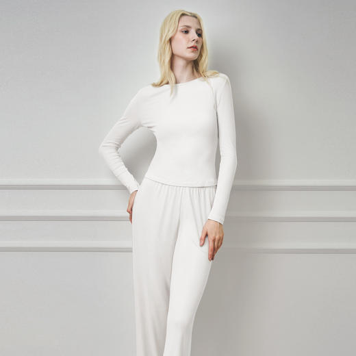 Solo seta女士纯色长袖长裤睡衣套装莫代尔桑蚕丝内搭25秋冬新款 商品图3