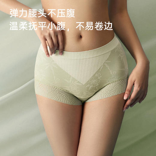 【新款！3件品宣新价！】宝娜斯「栖山茶影」国风暗纹提花内裤 女中高腰10A抗菌裆蚕丝内裤 商品图3
