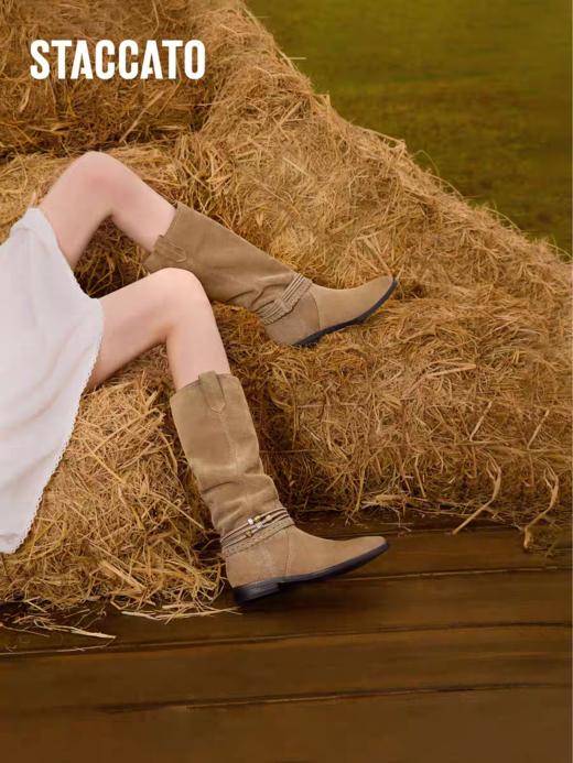 杨幂同款思加图流浪牧歌长筒靴2025新款爆款早秋穿搭气质高级女靴 商品图0