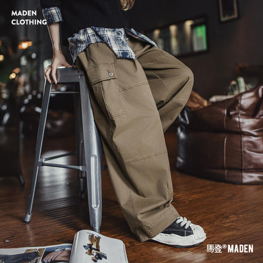 马登美式复古灰咖啡色多口袋宽松阔腿气球休闲弯刀工装裤子女士秋 商品图0