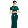YD-3/16-03新中式复古走秀墨绿旗袍2025新款夏年轻款女收腰显瘦国风扣人心弦 商品缩略图4