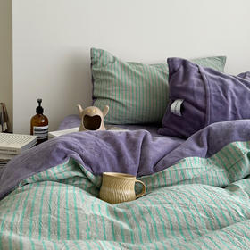 冬季【保暖棉绒四件套被套】亲肤牛奶绒+纯棉全棉材质 简约条纹加厚床单 