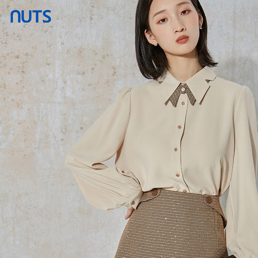 NUTS春秋季学院风时尚简约休闲宽松通勤纯色长袖衬衫女231013130 商品图0