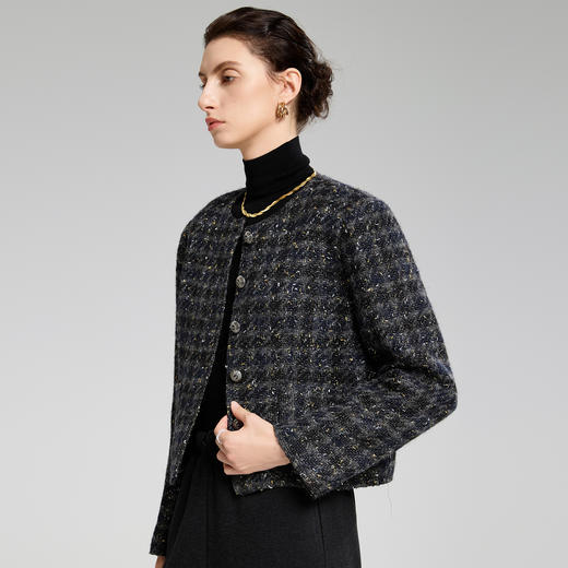 「自」全新升级【铂金会员514/天猫699/差价185】(95516)洛诗琳高级感小香风外套2025秋冬气质重工粗花呢羊毛短外套 商品图0