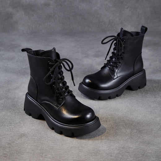 ZM 258705真皮厚底增高马丁靴英伦风复古系带经典小短靴 商品图3