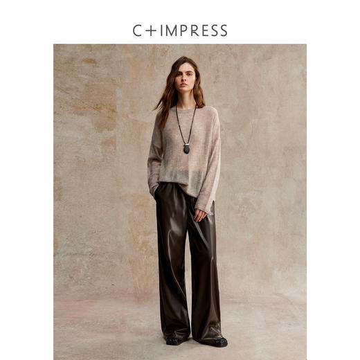 宽松圆领桑蚕丝羊绒慵懒针织毛衫 商品图3