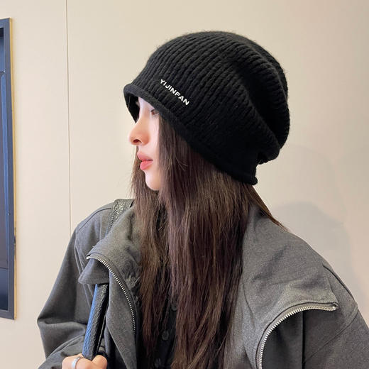 【暖萌兔毛软fufu！韩系精版显脸小】帽子女秋冬季韩版百搭时尚兔毛针织毛线帽包头保暖护耳卷边堆堆帽。hb 商品图1