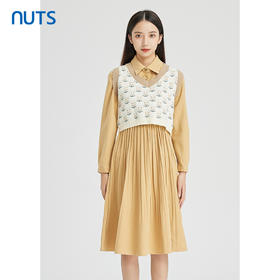NUTS商场同款气质时尚A字褶皱背心长袖衬衫连衣裙套装女241103546
