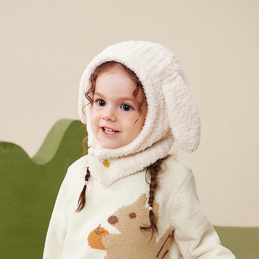 迷你巴拉冬季新款儿童保暖透气一体帽宝宝护耳护脖可爱包头帽 商品图2