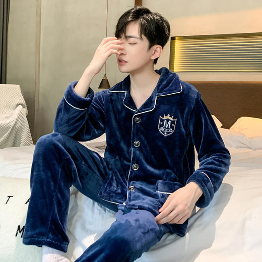 【GZ】无忧购男士法兰绒开衫两件套家居服睡衣（截单后3-5天发货) 商品图2