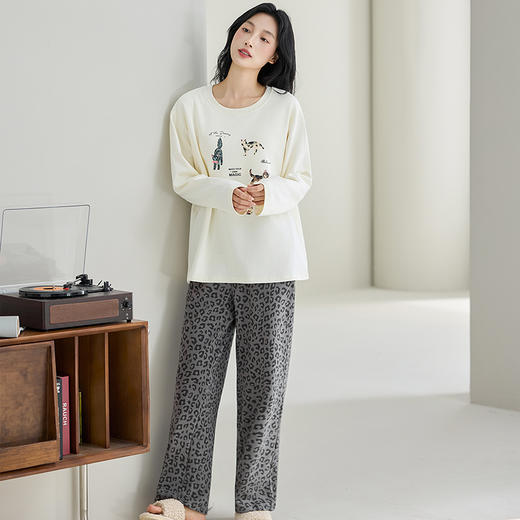 自然醒云喃女士家居服100%棉长袖长裤套头睡衣QH 商品图1