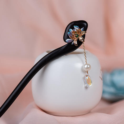 JGL简约黑檀木发簪气质高级感流苏步摇汉服盘发簪子女新中式发饰批发 商品图3