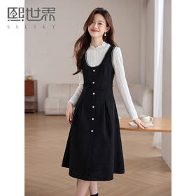 【年终特卖】熙世界法式小香风U领无袖连衣裙女秋冬2025新款粗花呢吊带背心裙